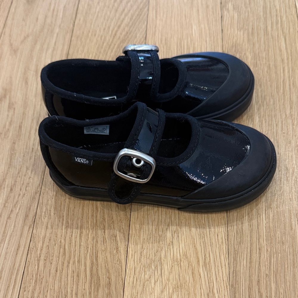 Vans Kids Shiny Black Mary Jane Shoes